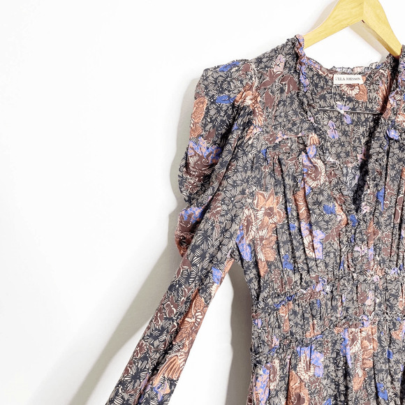 ULLA JOHNSON Julie Dress Jet Floral Long Sleeve Puff Shoulders Cotton womens 4 - Picture 4 of 12